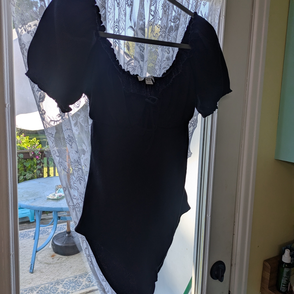 Topshop Black Textured Milkmaid Bodysuit